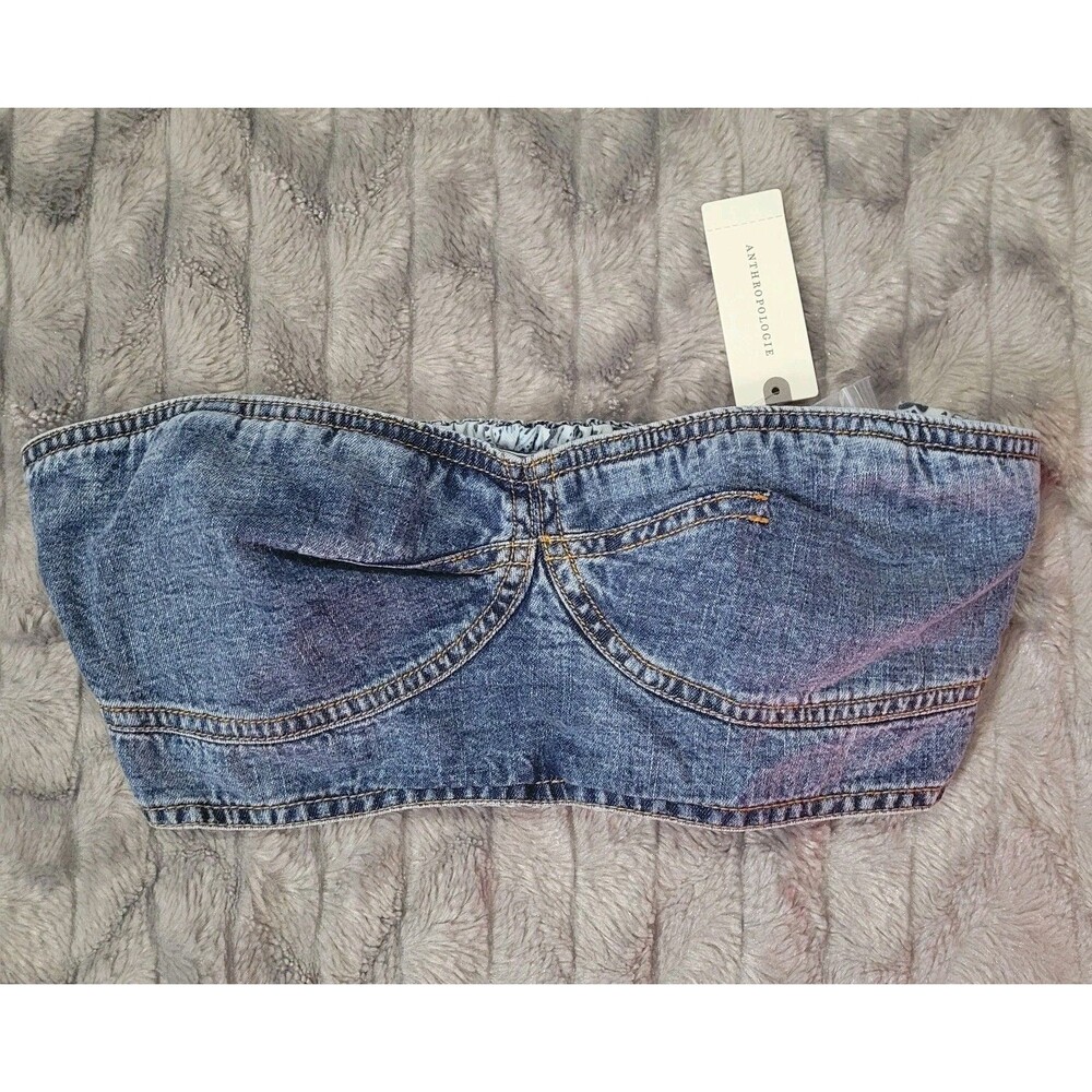 Pilcro Anthropologie Womens Size 6 Denim Jean Stapless Bustier Crop Top NWT